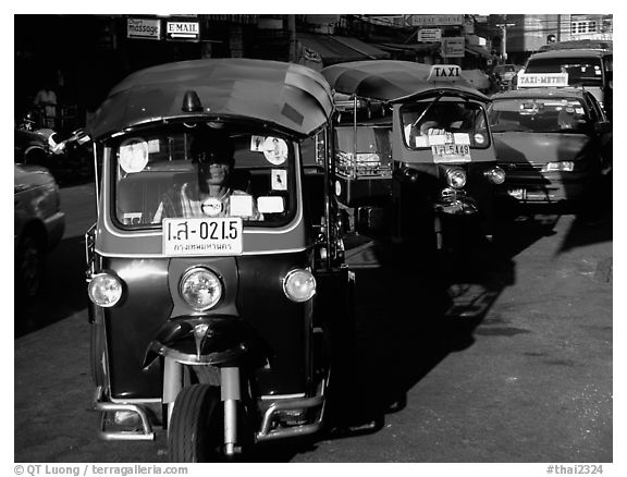 Tuk tuks, Khao San road. Bangkok, Thailand (black and white)