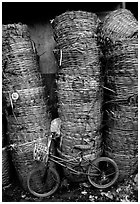 Bicycle and baskets near market. Bangkok, Thailand (black and white)