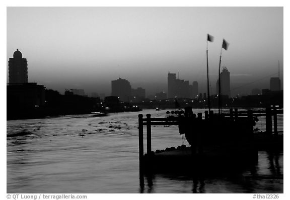 Sunset over Chao Phraya river. Bangkok, Thailand (black and white)