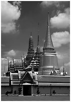 Wat Phra Kaew, adjacent to the Grand Palace, home of the most venerated emerald Buddha. Bangkok, Thailand (black and white)