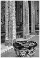 Lotus flowers and ornemented colunm, Wat Phra Kaew. Bangkok, Thailand ( black and white)