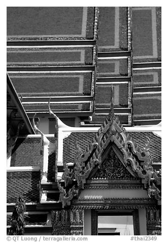 Roofs, Wat Pho. Bangkok, Thailand (black and white)