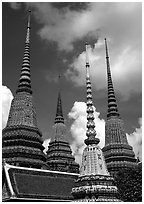 Ratanakosin style Chedis and roof, Wat Pho. Bangkok, Thailand ( black and white)