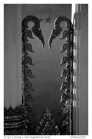 Architectural detail in shape of naga. Bangkok, Thailand (black and white)