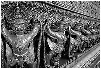 Classical thai figures in Wat Phra Kaew. Bangkok, Thailand ( black and white)