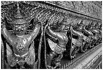Classical thai figures in Wat Phra Kaew. Bangkok, Thailand (black and white)