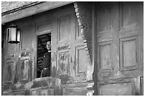 Man at window. Muang Boran, Thailand (black and white)