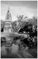 Chedi and pond. Muang Boran, Thailand (black and white)