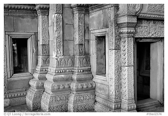 Khmer-style temple. Muang Boran, Thailand (black and white)