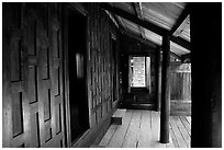 Patio of house made of Teak. Muang Boran, Thailand (black and white)