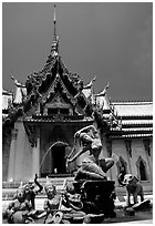 Temple in Ayuthaya style. Muang Boran, Thailand (black and white)