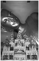 Head of reclining buddha, Phra Pathom Wat. Nakkhon Pathom, Thailand (black and white)