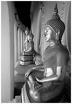 Buddhas images in gallery, Phra Pathom Wat. Nakkhon Pathom, Thailand (black and white)