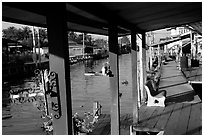 Houses along canal. Damonoen Saduak, Thailand (black and white)