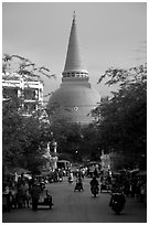 Phra Pathom Chedi  dominating the town skyline. Nakhon Pathom, Thailand ( black and white)