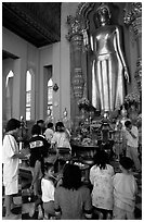 Worshipers at Phra Pathom Chedi. Nakhon Pathom, Thailand ( black and white)