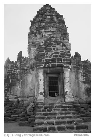 Prang Sam Yot, classic Khmer-Lopburi style hindu temple turned buddhist. Lopburi, Thailand (black and white)