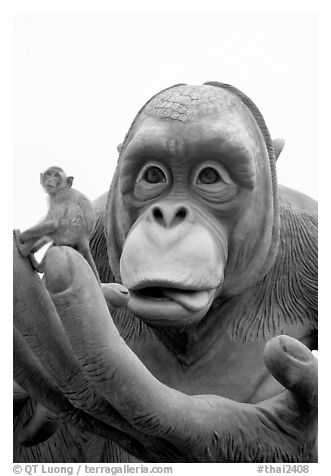 Monkey on monkey statue. Lopburi, Thailand