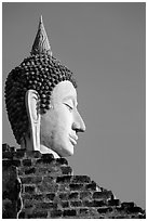 Buddha head, Wat Chai Mongkon. Ayuthaya, Thailand (black and white)