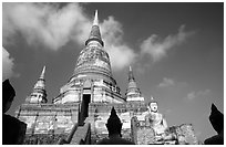 Wat Chai Mongkon and buddhas. Ayutthaya, Thailand ( black and white)