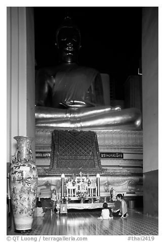 Large Buddha image in modern Wat. Ayutthaya, Thailand (black and white)