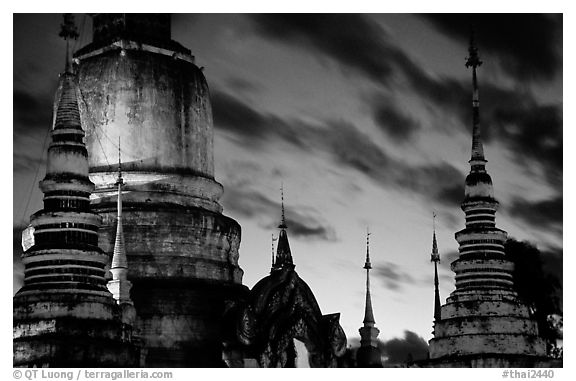 Wat Suan Dok temple at dusk. Chiang Mai, Thailand (black and white)