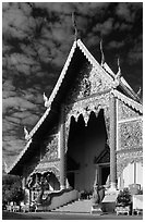 Wat Phra Singh, typical of northern Thai architecture. Chiang Mai, Thailand (black and white)