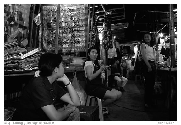 Vendors in the Night Bazaar. Chiang Mai, Thailand (black and white)