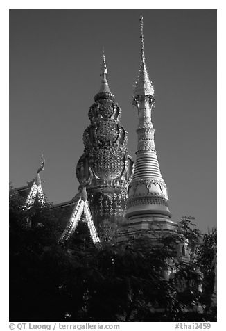 Wat Kuu Tao, with its unique chedi of Yunnanese design. Chiang Mai, Thailand (black and white)