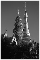 Wat Kuu Tao, with its unique chedi of Yunnanese design. Chiang Mai, Thailand (black and white)