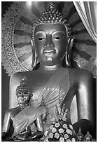 Buddha images of several sizes. Chiang Mai, Thailand (black and white)