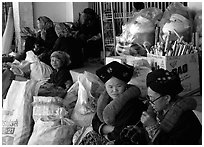 Tribeswomen at market. Chiang Rai, Thailand (black and white)