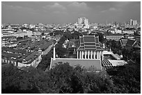 View of temples and city. Bangkok, Thailand ( black and white)
