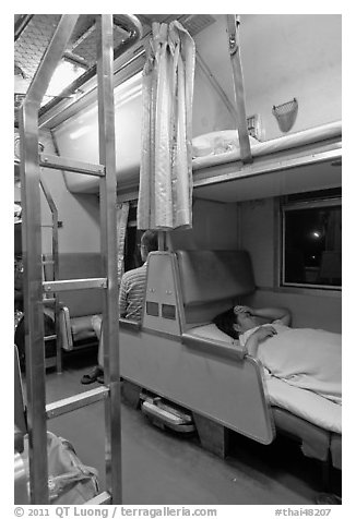 Passenger in sleeping train. Thailand (black and white)