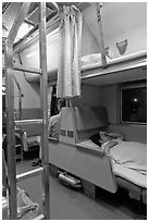 Passenger in sleeping train. Thailand (black and white)