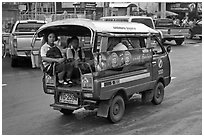 Schoolchidren in back of truck. Thailand ( black and white)