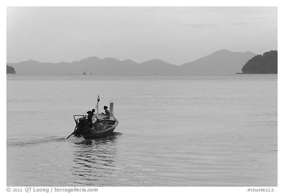Boat and hazy horizon. Krabi Province, Thailand (black and white)