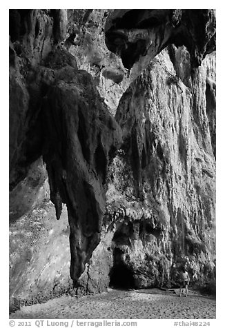 Rock climbers on limestone cliff, Railay. Krabi Province, Thailand (black and white)