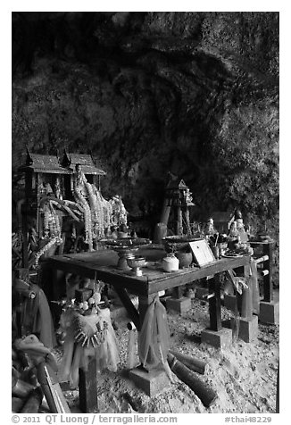 Tham Phra Nang (princess cave) shrine, Railay. Krabi Province, Thailand (black and white)