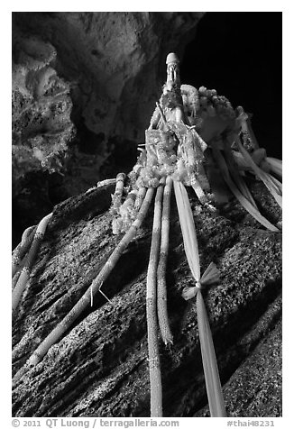 Ribons, Pranang cave shrine, Railay. Krabi Province, Thailand (black and white)