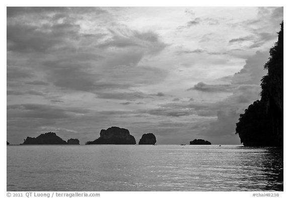 Offshore limestone islets, Railay. Krabi Province, Thailand (black and white)