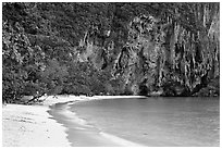 Pranang Cave Beach and limestone cliff, Railay. Krabi Province, Thailand (black and white)