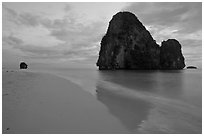 Happy Island reflected on beach, Railay. Krabi Province, Thailand ( black and white)