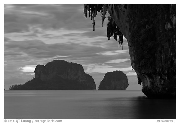 Limestone stalactite framing islets, Rai Leh. Krabi Province, Thailand