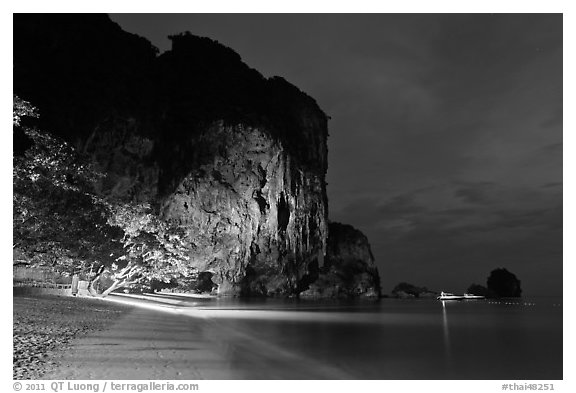 Phra Nang beach at night. Krabi Province, Thailand (black and white)
