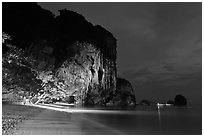 Phra Nang beach at night. Krabi Province, Thailand (black and white)