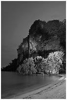 Railay East beach at night. Krabi Province, Thailand (black and white)