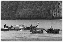 Tractor and longtail boat,  Railay East. Krabi Province, Thailand (black and white)