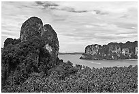 Thaiwand wall and bay, Rai Leh. Krabi Province, Thailand (black and white)