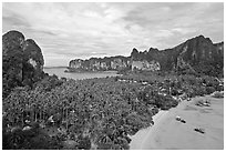 Railay peninsual seen from Laem Phra Nang. Krabi Province, Thailand (black and white)